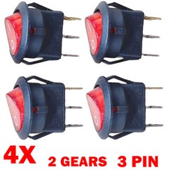 4x For SPST 3 Pin ON/OFF Round Rocker Switch With Red Neon Lamp 10A/125VAC USA