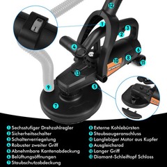 7” Concrete Floor Grinder Set Long Handle 3800W Floor Polisher 6 Gears 6000RPM