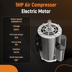 5HP Air Compressor Electric Motor 3450RPM Single Phase 7/8″ Shaft Heavy Duty