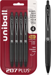 Uniball Signo 207+ Gel Pen 4 Pack 0.7mm Medium Black Pens Gel Ink Pens Office
