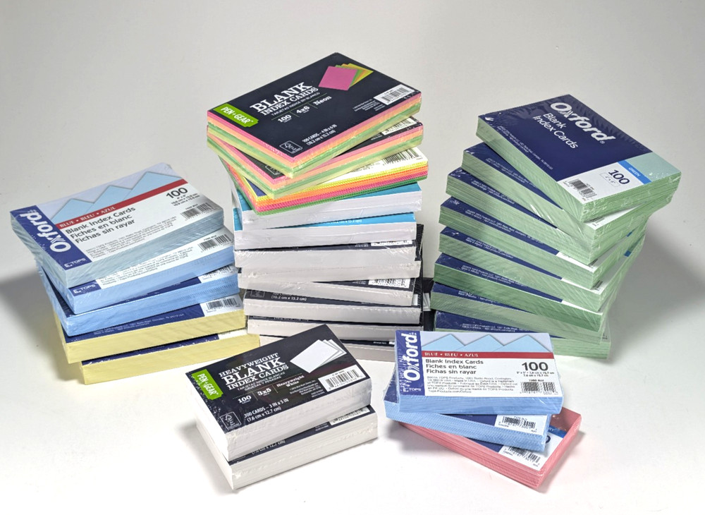 2400 Blank Unruled 4×6″ Index Cards 24 pk x 100 White, Multicolor + 500 3×5″ LOT