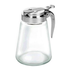 Glass Bottle Syrup Pitcher Honey Maple 12 Ounces, / Chrome