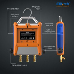 Elitech EMG Intelligent 2/4 Valves Manifold Kit 5” Smart Touch Screen w/Hoses