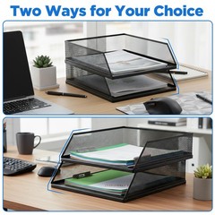 PercyEffie 2Pcs Paper Organizer for Desk Metal Letter 12.8 x 9.84 Inch, Black