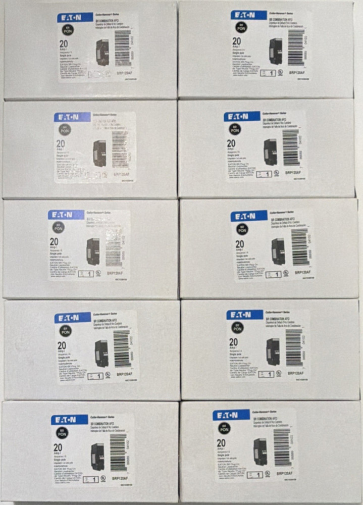 Eaton BRP120AF 20A AFCI Plug-On Neutral 1-Pole Breaker 10 Pack NEW