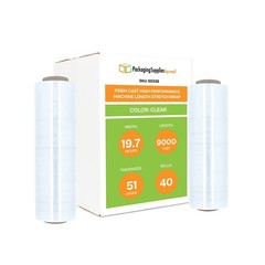 40 Rolls Clear 19.7 in x 9000 ft x 51 Gauge Cast Hand Machine Stretch Wrap