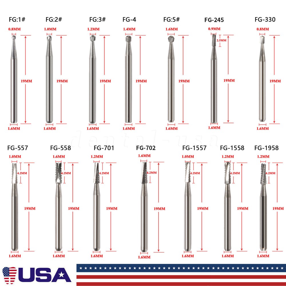 10-100pcs Dental FG Fresas de carburo tungsteno for Alta Velocidad pieza de mano