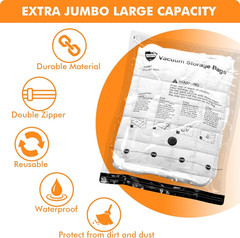 Vacuum Storage Bags Jumbo (12 x Jumbo),Plastic Packaging 12 Jumbo, silver