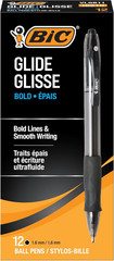 BIC Glide Bold Black Ballpoint Pens, Bold Point (1.6Mm), 12-Count Pack, Retracta
