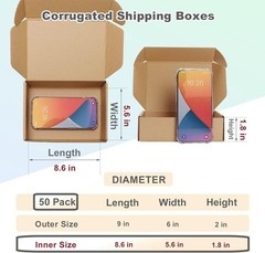 9x6x2 Inches Shipping Boxes Pack of 50, Small Corrugated Cardboard Box for Ma…