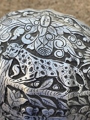 VINTAGE HAND ENGRAVED ALUMINUM McDONALD HARD HAT INDONESIA JUNGLE ANIMALS ART