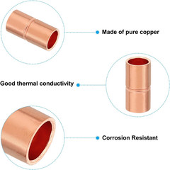 5/8 Inch ID Copper Coupling Fittings, 8 Pcs Rolled Tube Stop Straight Pipe Fitti