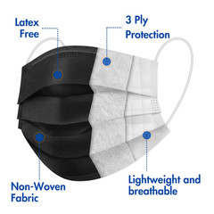 Criterion ASTM Level 3 Disposable Face Mask – Black, 3-Ply, Fluid Resistant, Lat