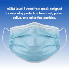 Criterion ASTM Level 3 Disposable Face Mask – Blue, 3-Ply, Fluid Resistant, Late