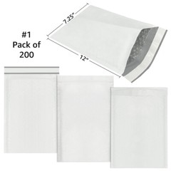 UOFFICE 200 Poly Bubble Mailer Bags 7.25×12″ #1 Pouches Envelopes White