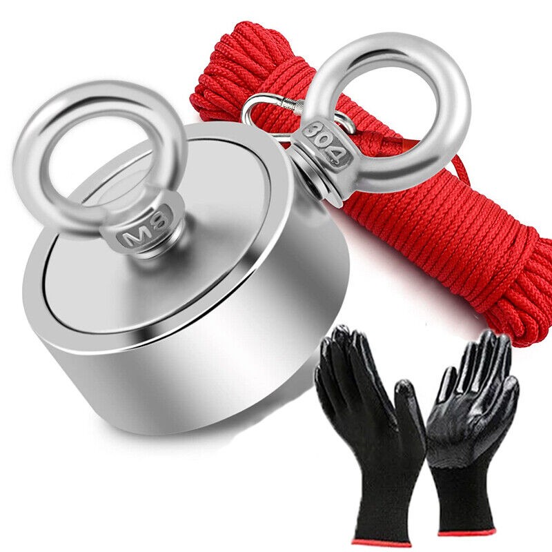 2000 Lbs Fishing Magnet Kit Pull Force Strong Neodymium Manget / Carabiner Rope