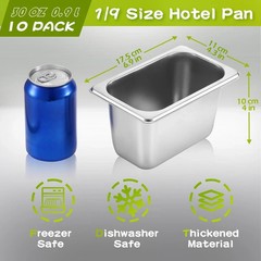 10 Pack 1/9 Size Stainless Steel Hotel Pans 4″Deep Metal Steam Table Catering