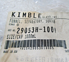 🔥 NEW KIMAX KIMBLE SQUIBB 1000mL SEPARATORY FUNNEL # 27 WITH STOPPER & STOPCOCK