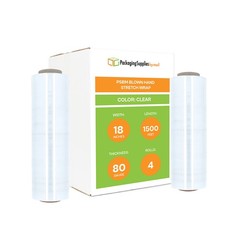Blown Stretch Film Wrap 18″ x 1500′ x 80 Gauge Clear Hand Bundling 4 Rolls
