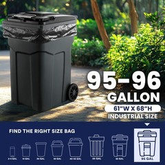Plasticplace 95-96 Gallon Garbage Can 3 Mil Heavy Duty Trash 61 X 68 25 Count