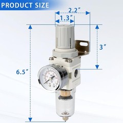 1/4″ NPT Compressed Air Filter Regulator Combo 5 µm,Semi-Auto Drain,0-150 PSI