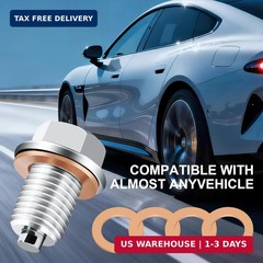 Magnetic Oil Drain Plug M14x1.5 Stainless Steel Oil Pan Bolt with 5 Copper Washe