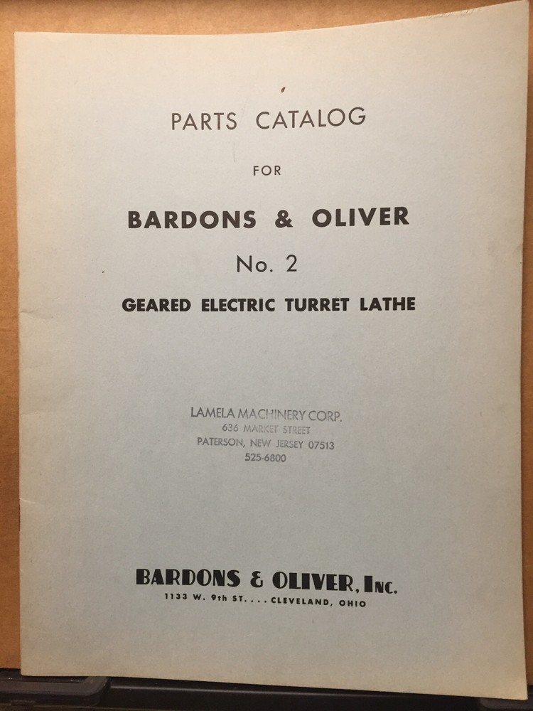 Vtg Bardons & Oliver Parts Catalog No 2 Geared Electric Turret Lathe Manual 1948