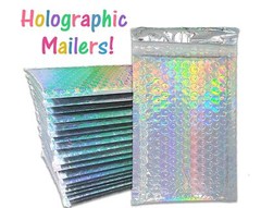 WHOLESALE by the CASE, Multiple Sizes Holographic Metallic Bubble Mailers Strong