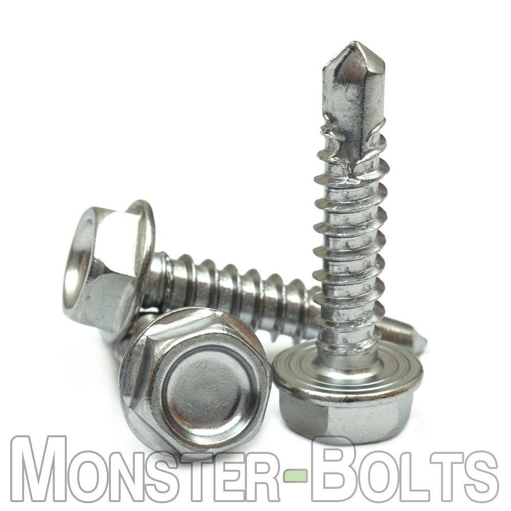 #10 Stainless Steel Self-Drilling Sheet Metal / TEK Screws, Hex Washer Head 410