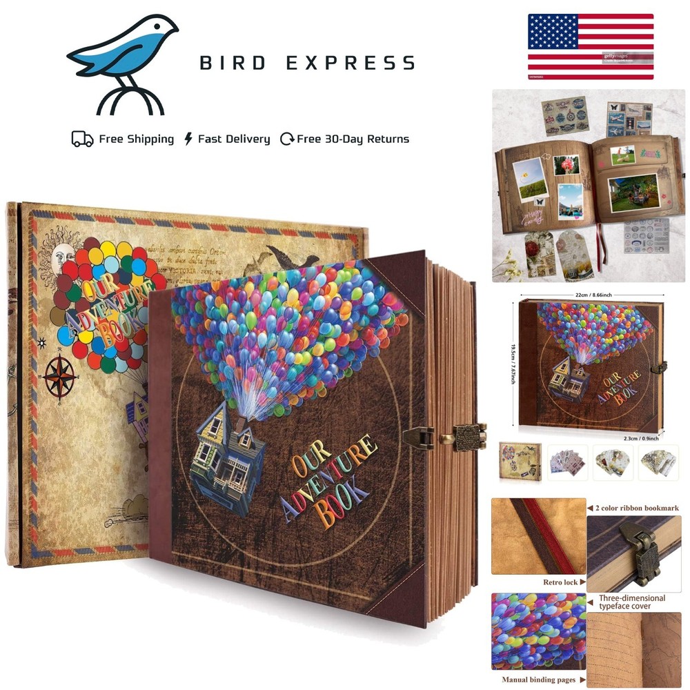 Adventure Book Vintage Travel Photo Album Scrapbook with Large Capacity