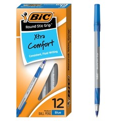 BIC Round Stic Grip Xtra Comfort Blue Ballpoint 12 Count (Pack of 1)