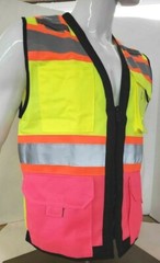 Three Tone High Visibility Yellow / Pink Safety Vest Size Small – 3XL