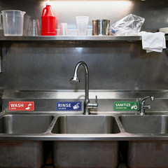4PCS Wash Rinse Sanitize Sink Labels Stickers, Waterproof Hand Wash Only Sign, S