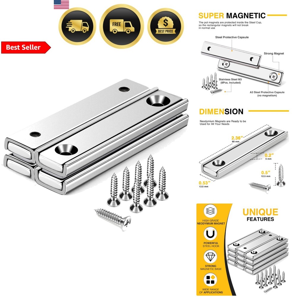 Magnets Strong Neodymium Rectangular Magnetic Bar 4Pack Wall Mounting