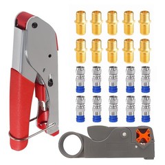 Coax Cable Crimper Tool Kit Coaxial Compression Tool Fitting Wire Stripper wi…