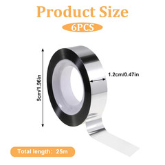Metallic Mirror Tape Set, 6 Rolls Self-Adhesive Decorative Silver Tape