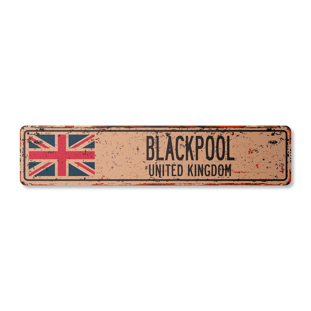 BLACKPOOL UNITED KINGDOM Vintage Street Sign British Britons Brits flag city