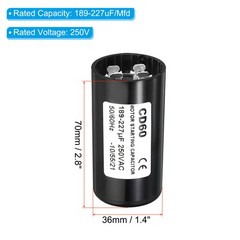 2 x Motor Start Capacitor 189-227uF/Mfd 250VAC 50/60Hz CD60 Run Capacitor