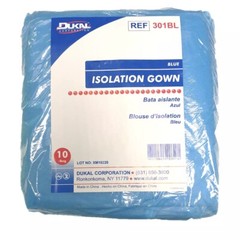 Dukal (DUK 301BL) Disposable Isolation Gown, Blue – 10 Count