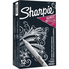 Sharpie Metallic Permanent Markers, Fine Point, Silver, 12 Count