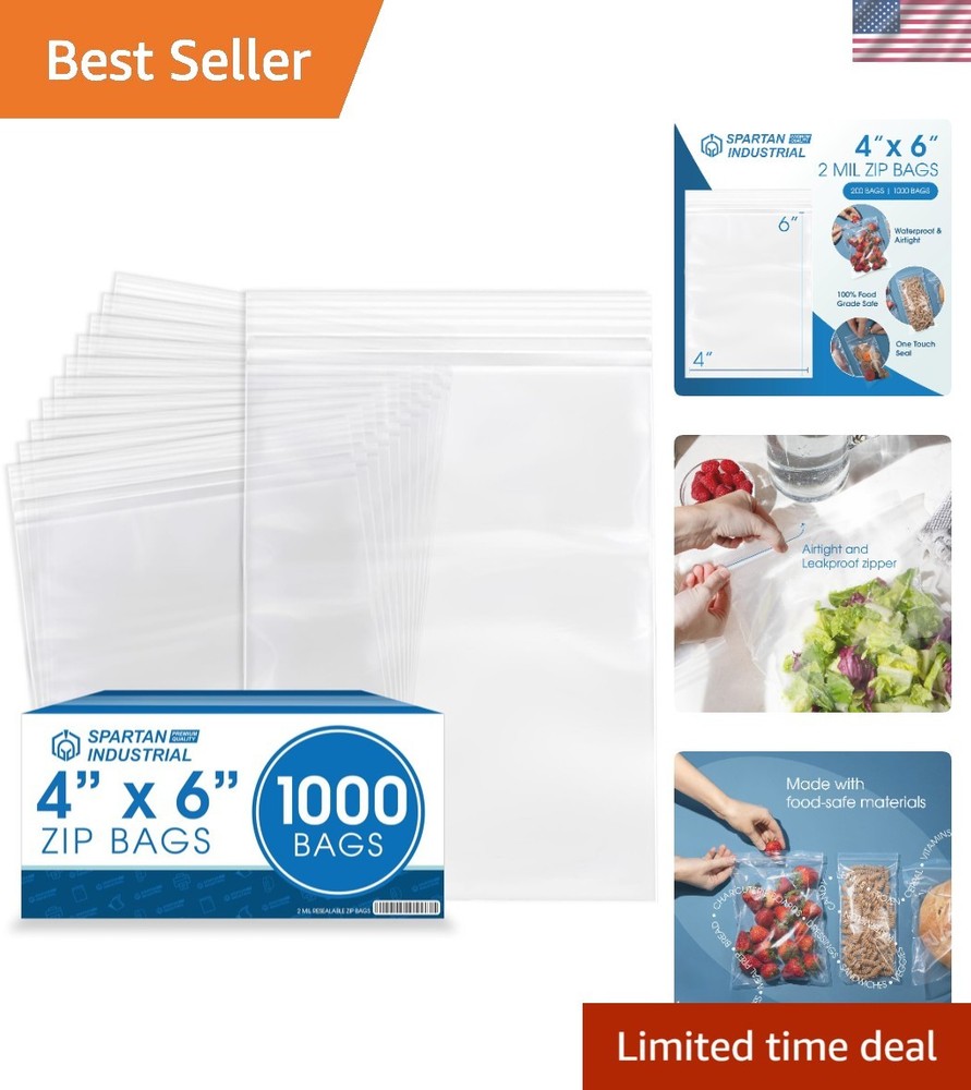 Versatile 1000 Count 4″ x 6″ Resealable Zip Bags for Organization & Mailing