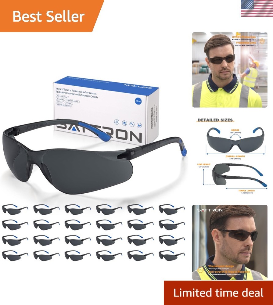 Lightweight Dark Lens Safety Glasses – 24 Pack Universal Fit for Men & Women
