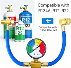 R134A AC Recharge Kit w/Gauge & Puncture Valve,Car Freon Refrigerant Charge Hose