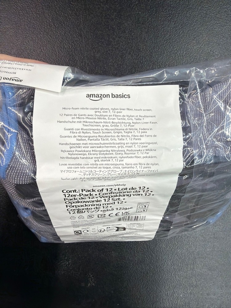 ABasics Micro-Foam Nitrile Coated Gloves Pack Of 12 Touchscreen Grey Size