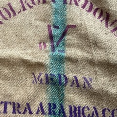 AUTHENTIC JUTE, BURLAP, COFFEE, BEAN BAG, PRODUCT OF INDONESIA 43”x29 APPOX