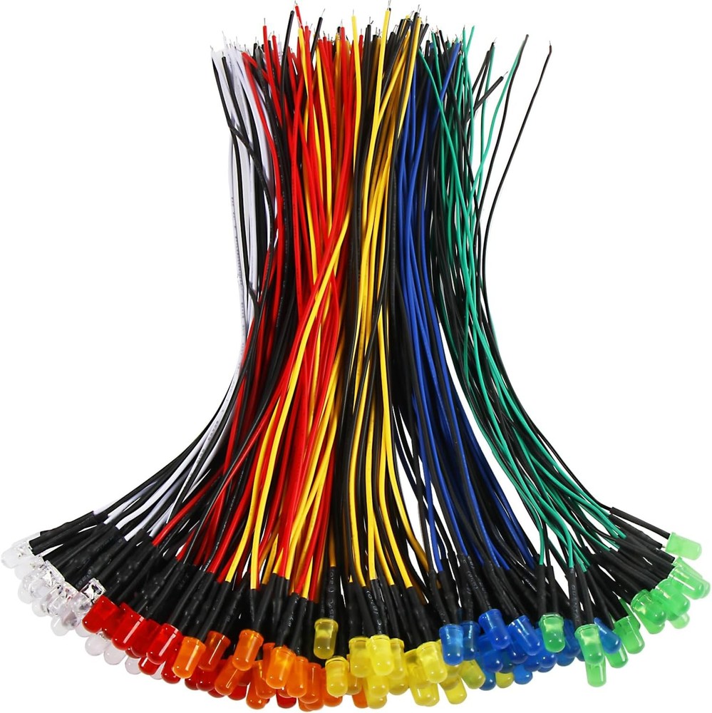 120pcs 12 Volt LED Diode Lights 5mm Pre Wired Kit White Red Blue Green Yellow