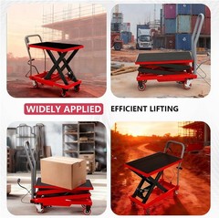 770 Lbs Hydraulic Double Scissor Lift Table 11-59″ Height 4 Wheels Non Slip Red
