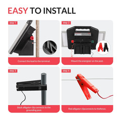 Portable 60 Miles Solar Electric Fence Charger for Livestock Horses Cattle Sheep