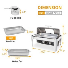 9 Quart Roll Top Chafing Dish Buffet Set Warmers Set with Glass Window for Party