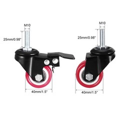 1.5 Inch Swivel Caster Wheel PU Threaded Stem 4 Pcs(2 with Brake, 2 No Brake)